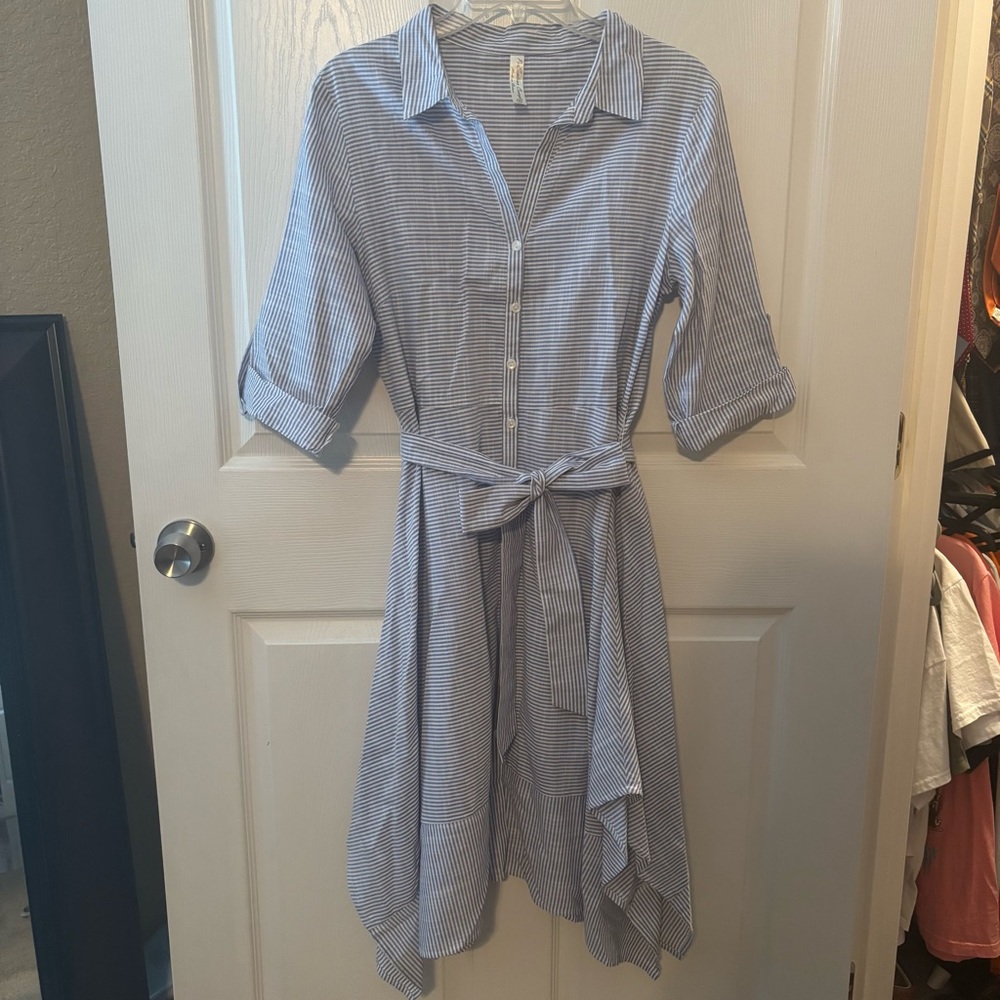 PerSeption Concept Asymmetrical Dress in Blue and White